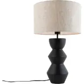 QAZQA - Design Tischleuchte I Tischlampe I Lampe I Leuchte Schwarz Stoffschirm Hellgrau 35 cm - Alisia I Wohnzimmer I Schlafzimmer - Keramik Rund - LED geeignet E27