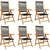 vidaXL Gartenstuhl Verstellbar 6 Stk. Schwarz Massivholz Akazie