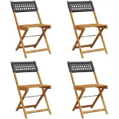 vidaXL Gartenstühle 4 Stk. Klappbar Schwarz Poly Rattan & Massivholz