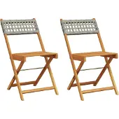 vidaXL Bistrostühle 2 Stk. Grau Massivholz Akazie und Poly-Rattan