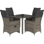 vidaXL 5-tlg. Garten-Essgruppe mit Kissen Grau Poly Rattan