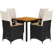 vidaXL 5-tlg. Garten-Essgruppe mit Kissen Schwarz Poly Rattan