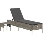 vidaXL Sonnenliege mit Tisch und Auflage Grau Poly Rattan