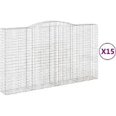 vidaXL Gabionen mit Hochbogen 15Stk. 400x50x220/240cm Verzinktes Eisen