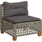 vidaXL Gartensofa ohne Armlehnen mit Kissen Grau Poly Rattan