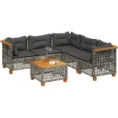 vidaXL 6-tlg. Garten-Sofagarnitur mit Kissen Grau Poly Rattan