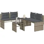 vidaXL 4-tlg. Garten-Sofagarnitur mit Kissen Grau Poly Rattan