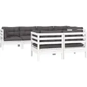 vidaXL 7-tlg. Garten-Lounge-Set mit Kissen Weiß Kiefer Massivholz
