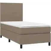 vidaXL Boxspringbett mit Matratze & LED Taupe 90x200 cm Stoff