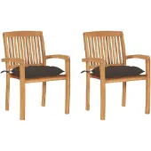 vidaXL Gartenstühle 2 Stk. mit Taupe Kissen Massivholz Teak