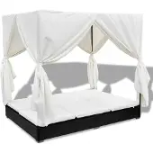 vidaXL Outdoor-Loungebett mit Vorhang Poly Rattan Schwarz