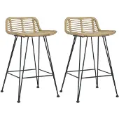 vidaXL Barhocker 2 Stk. Rattan Natur