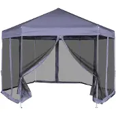 vidaXL Hexagonal Pop-Up Zelt mit 6 Seitenwänden Dunkelblau 3,6x3,1 m
