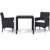 vidaXL 3-tlg. Garten-Essgruppe mit Kissen Poly Rattan Schwarz