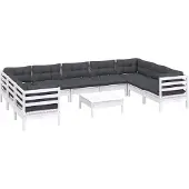 vidaXL 10-tlg. Garten-Lounge-Set mit Kissen Weiß Kiefernholz