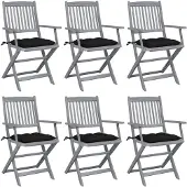 vidaXL Klappbare Gartenstühle 6 Stk. mit Kissen Massivholz Akazie