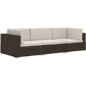 vidaXL 3-tlg. Garten-Sofagarnitur mit Auflagen Poly Rattan Braun