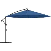 vidaXL Ampelschirm mit LED-Beleuchtung Stahl-Mast Azurblau 350 cm