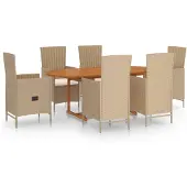 vidaXL 7-tlg. Garten-Essgruppe Poly Rattan Beige