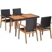 vidaXL 5-tlg. Garten-Essgruppe Poly Rattan Schwarz und Braun