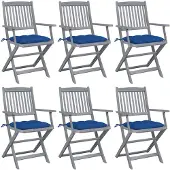 vidaXL Klappbare Gartenstühle 6 Stk. mit Kissen Massivholz Akazie