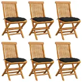 vidaXL Gartenstühle mit Schwarzen Kissen 6 Stk. Massivholz Teak