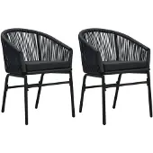 vidaXL Gartenstühle 2 Stk. Schwarz PE-Rattan