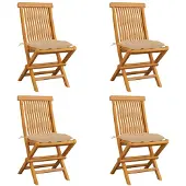 vidaXL Gartenstühle mit Beige Kissen 4 Stk. Massivholz Teak