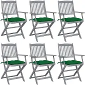 vidaXL Klappbare Gartenstühle 6 Stk. mit Kissen Massivholz Akazie