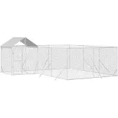 vidaXL Outdoor-Hundezwinger mit Dach Silbern 6x6x2,5m Verzinkter Stahl