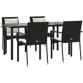 vidaXL 5-tlg. Garten-Essgruppe mit Kissen Schwarz Poly Rattan