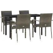 vidaXL 5-tlg. Garten-Essgruppe mit Kissen Schwarz und Grau Poly Rattan
