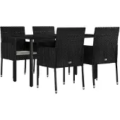 vidaXL 5-tlg. Garten-Essgruppe mit Kissen Schwarz Poly Rattan