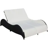 vidaXL Doppel-Sonnenliege mit Auflage Poly Rattan Schwarz