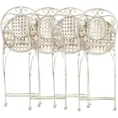 Beliani Gartenstuhl cremeweiß Metall 4er Set zusammenklappbar Balkon Terrasse Garten romantisch