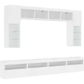 vidaXL 8-tlg. TV-Wohnwand mit LED-Leuchten Weiß