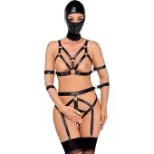 Bad Kitty - Körpergeschirr Set und Maske (schwarz) - M