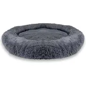 Intirilife flauschiges Plüsch Haustierbett in Dunkel Grau Durchmesser 100 cm - Weiches rundes rutschfestes Hundebett Katzenbett Kissen komfortables Hundesofa Katzensofa für Hunde und Katzen