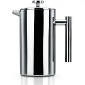 Intirilife Kaffeekanne in SILBER – 1l Kaffeebereiter nach französischem Pressensystem aus Edelstahl mit Edelstahlfilter – Pressstempelkanne Kaffeemaschine Kaffeepresse