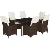 vidaXL 7-tlg. Garten-Essgruppe mit Kissen Braun Poly Rattan