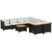vidaXL 9-tlg. Garten-Sofagarnitur mit Kissen Schwarz Poly Rattan