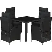 vidaXL 5-tlg. Garten-Essgruppe mit Kissen Schwarz Poly Rattan