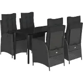 vidaXL 5-tlg. Garten-Essgruppe mit Kissen Schwarz Poly Rattan