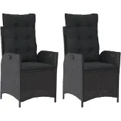 vidaXL Gartensessel mit Kissen 2 Stk. Verstellbar Schwarz Poly Rattan