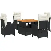 vidaXL 5-tlg. Garten-Essgruppe mit Kissen Schwarz Poly Rattan
