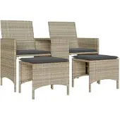 vidaXL Gartensofa 2-Sitzer mit Tisch und Hockern Hellgrau Poly Rattan