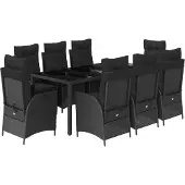 vidaXL 9-tlg. Garten-Essgruppe mit Kissen Schwarz Poly Rattan