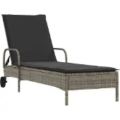 vidaXL Sonnenliege mit Rollen und Auflage Grau Poly Rattan