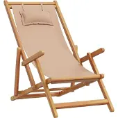 vidaXL Strandstuhl Klappbar Taupe Massivholz Eukalyptus und Stoff