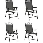 vidaXL Klappbare Gartenstühle 4 Stk. Graumeliert Stahl und Textilene